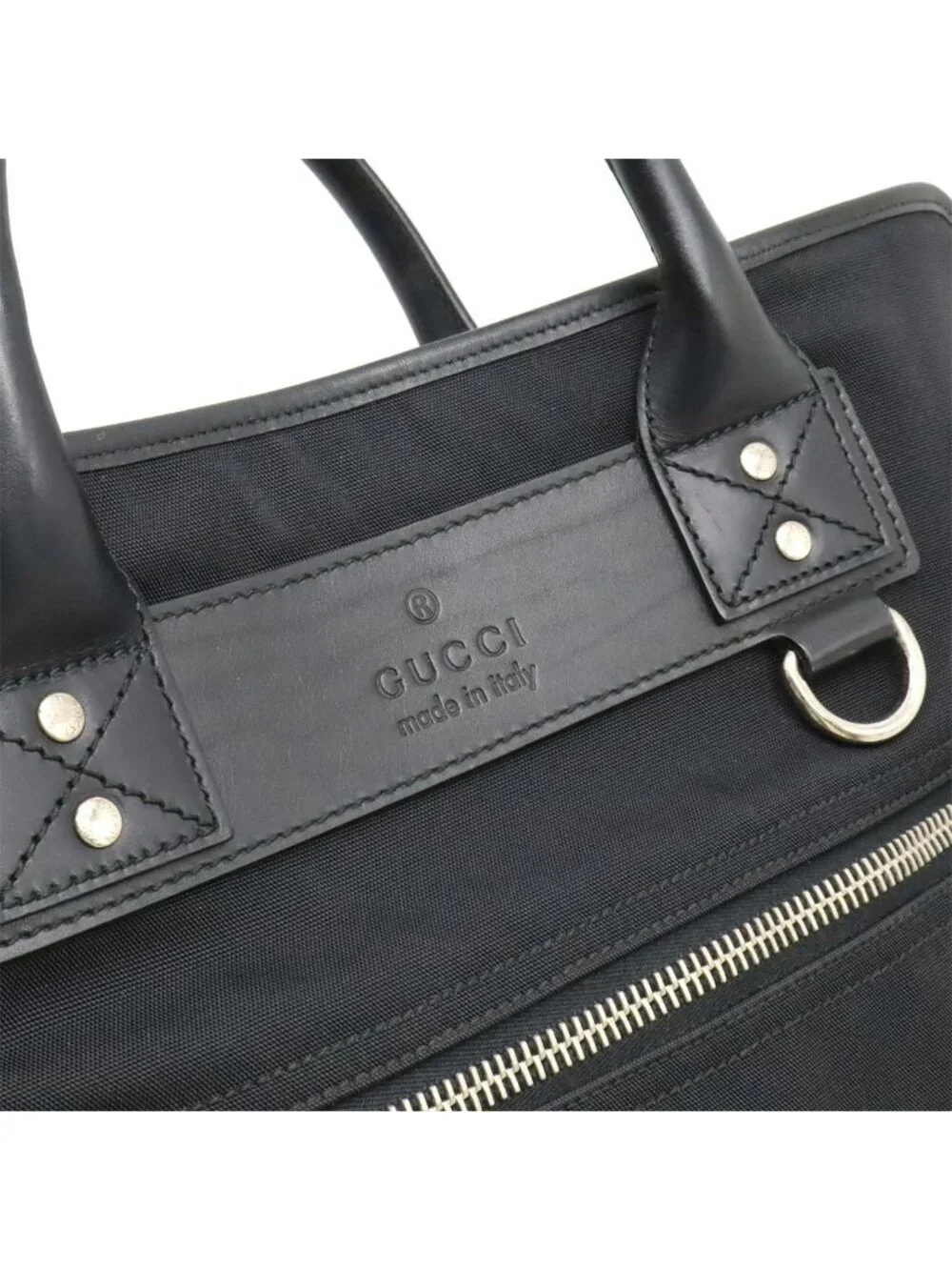Gucci Business Briefcase Document Purse Nylon Canvas Black Silver - Picture 9 of 9